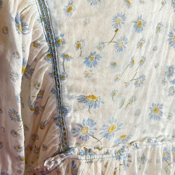 Free People Daisy Floral Peasant Blouse Womens Medium M White Boho Festival - Picture 10 of 16
